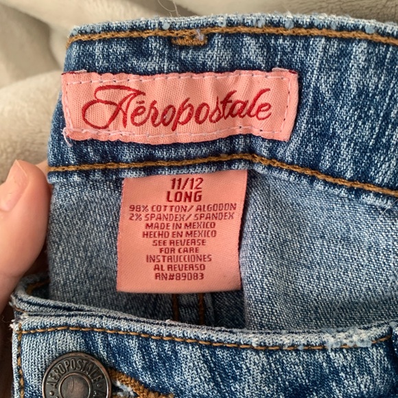 Vintage 90s Aeropostale light wash bellbottom jeans with pink detailing - Picture 4 of 6